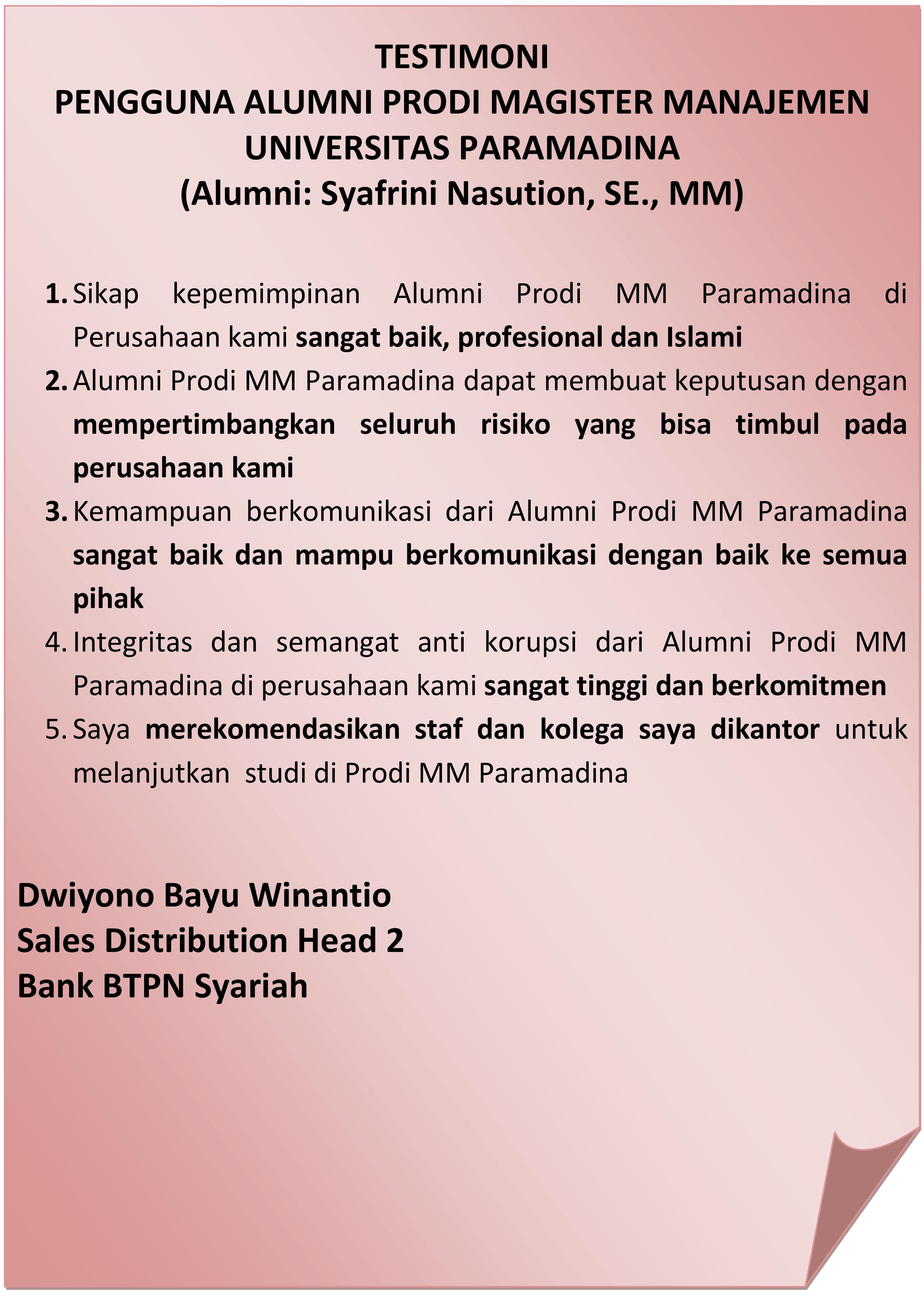 Testimoni Pengguna Alumni Prodi MM Bank BTPN Syariah